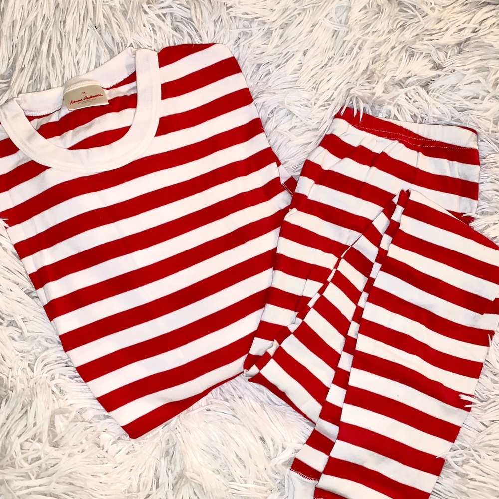 Hanna Andersson Long John Pajama Adult Size Medium - Red and White Stripes